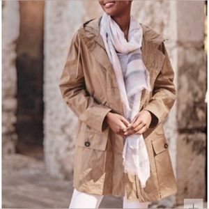 Garnet Hill Coated-Linen Hooded Coat Beige Tan Size 12